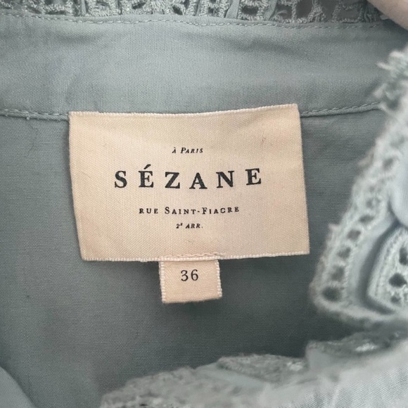 Sezane Desiree Button Down Blouse Chic Lace-Trimmed Blouse in Soft Blue - Picture 7 of 7